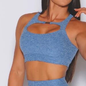 Bombshell Sportswear Blue Heathered 2 WAY Sports Bra RUNS SMALL, without padding